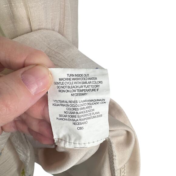 Figueroa & Flower Embroidered Tiered Midi Dress Flowy Floral Ruffle Large Tan L - Picture 14 of 15